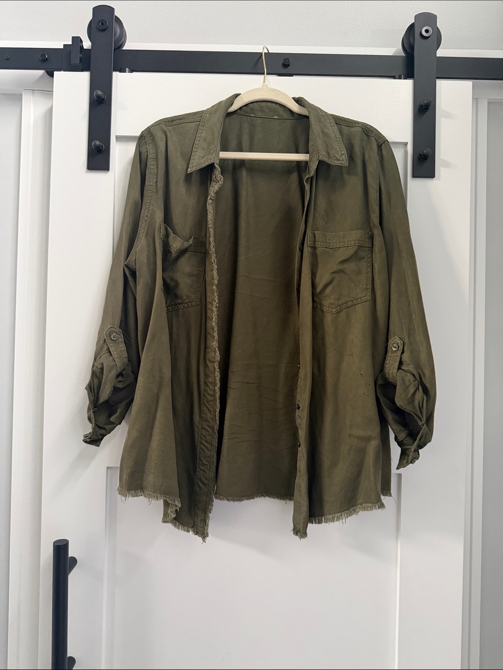 Chico's Olive Green Button-Down Shirt Jacket